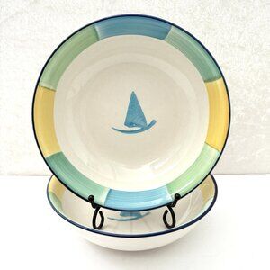 ATICO AIU Soup Bowls Set 2 Vintage 1999 Sea Shell Pattern Beach House Coastal 7”